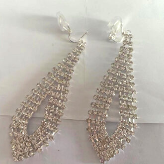 Luxe Bridal Rhinestone Ronde Vorm Kwastje Clip op Oorbellen Non Piercing voor Vrouwen Grote Verklaring Doorstoken Oorbellen zilver Teardrop Clip