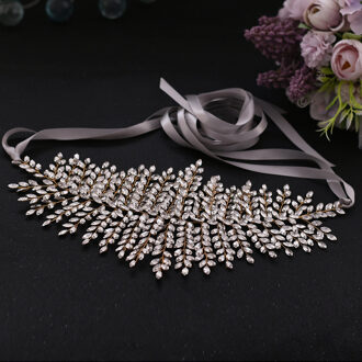 Luxe Bruiloft Riemen Voor Vrouwen Strass Riem Gouden Trouwjurk Bruids Riemen Crystal Sjerpen Vrouw Riem Voor Avondjurk grijs lint