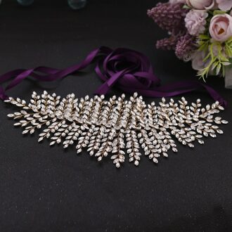 Luxe Bruiloft Riemen Voor Vrouwen Strass Riem Gouden Trouwjurk Bruids Riemen Crystal Sjerpen Vrouw Riem Voor Avondjurk paars lint