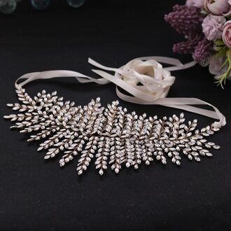 Luxe Bruiloft Riemen Voor Vrouwen Strass Riem Gouden Trouwjurk Bruids Riemen Crystal Sjerpen Vrouw Riem Voor Avondjurk uit-wit lint