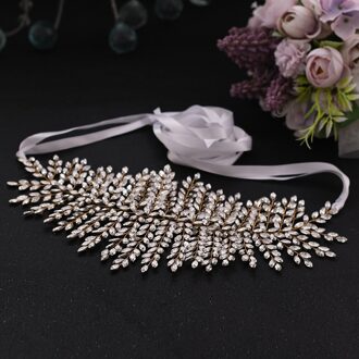 Luxe Bruiloft Riemen Voor Vrouwen Strass Riem Gouden Trouwjurk Bruids Riemen Crystal Sjerpen Vrouw Riem Voor Avondjurk wit lint