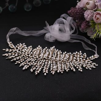 Luxe Bruiloft Riemen Voor Vrouwen Strass Riem Gouden Trouwjurk Bruids Riemen Crystal Sjerpen Vrouw Riem Voor Avondjurk wit orgaza