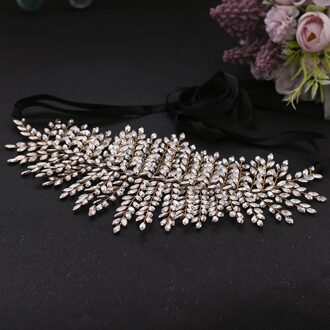 Luxe Bruiloft Riemen Voor Vrouwen Strass Riem Gouden Trouwjurk Bruids Riemen Crystal Sjerpen Vrouw Riem Voor Avondjurk zwart lint