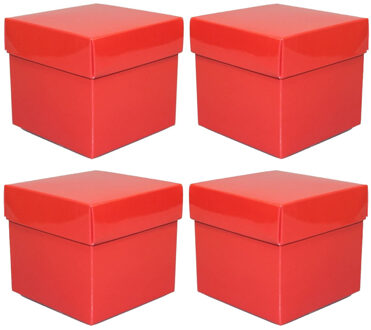 Luxe cadeaudoosje met deksel - 4x - rood metallic - 10 x 10 x 10 cm - vierkant