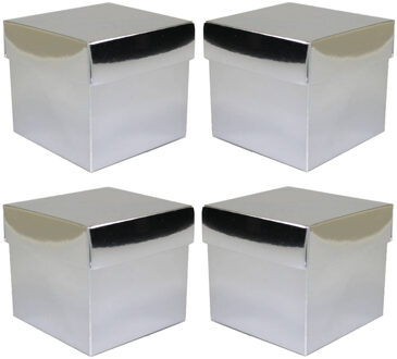 Luxe cadeaudoosje met deksel - 4x - zilver metallic - 10 x 10 x 10 cm - vierkant