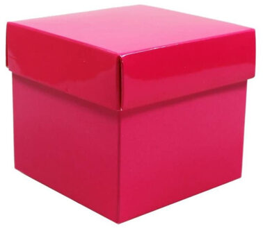 Luxe cadeaudoosje met deksel - roze metallic - 10 x 10 x 10 cm - vierkant