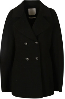 Luxe Cashmere Blend Wrap Coat Sportmax , Black , Dames - M,S