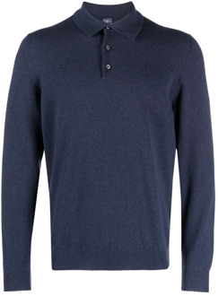 Luxe Cashmere Polo Shirt Fedeli , Blue , Heren - 2Xl,3Xl