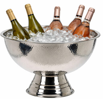 Luxe champagnekoeler/schaal op voet - RVS - zilverkleurig - 40 x 24 cm - IJsemmers