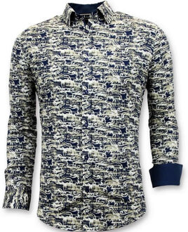 Luxe Design Overhemden Heren - Digitale Print - 3043 - Blauw - Maten: L