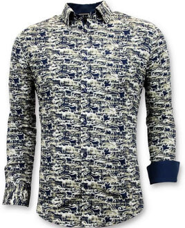 Luxe Design Overhemden Heren - Digitale Print - 3043 - Blauw - Maten: XL