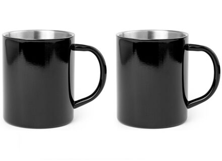 Luxe drinkbeker/koffiemok - 12x stuks - metallic zwart - 280 ml - RVS - glitter and glamour