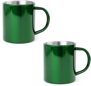 Luxe drinkbeker/koffiemok - 6x - metallic groen - 280 ml - RVS - glitter and glamour