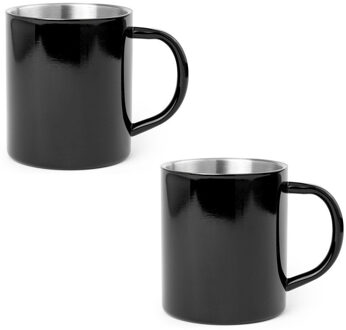 Luxe drinkbeker/koffiemok - 8x - metallic zwart - 280 ml - RVS - glitter and glamour