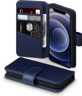 luxe echt lederen wallet hoes - iPhone 12 Mini - Blauw