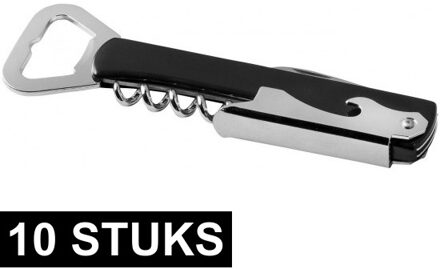 Luxe flesopener/kurkentrekker - 10x - Sommeliersmes - RVS/kunststof - zwart/zilver