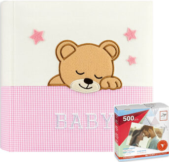 Luxe fotoboek/fotoalbum Elisa baby meisje met 20 paginas roze 33 x 33 x 4 cm inclusief plakkers - Fotoalbums