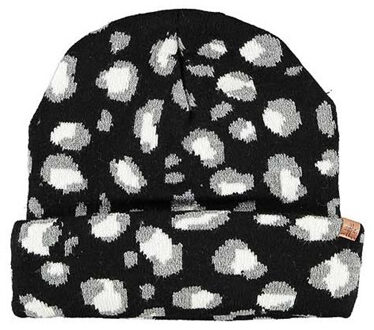 Luxe gebreide kindermuts met luipaard print - grijs/zwart
