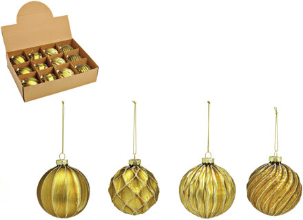 Luxe gedecoreerde kerstballen - 12x stuks - goud - glas - 8 cm