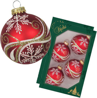 Luxe gedecoreerde kerstballen - 16x stuks - rood - 7 cm