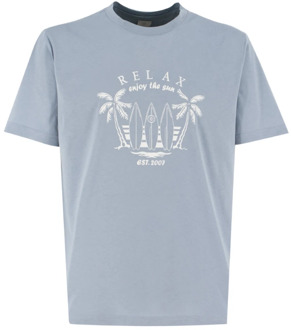 Luxe Giza Katoenen Crewneck T-shirt Eleventy , Blue , Heren - 2Xl,Xl,L,M