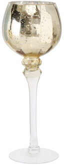 Luxe glazen design kaarsenhouder/windlicht metallic goud transparant 35 cm