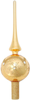 Luxe glazen piek goud met glitter sneeuwvlok 28 cm kerstpieken Goudkleurig