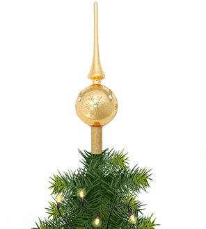 Luxe glazen piek goud met glitter sneeuwvlok 28 cm kerstpieken