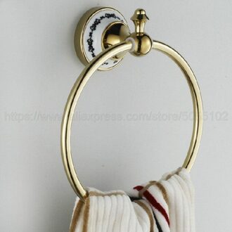 Luxe Goud Kleur Messing Handdoekring Holder Wandmontage Badkamer Accessoires Ronde Opknoping Handdoek Hanger zba252