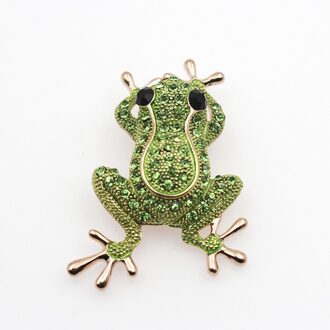 Luxe Green Crystal Kikker Broche Met De Ketting Rose Goud Zilver Kleur Animal Broches Pins Voor Vrouwen Jurk Jas Accessoires roos goud brooch