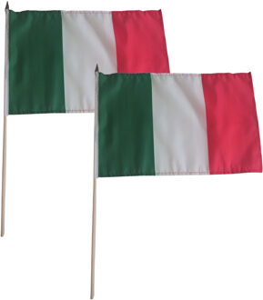 Luxe grote zwaaivlaggen Italie - 2x - 30 x 45 cm - op lange stok - feestartikelen