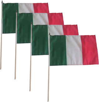 Luxe grote zwaaivlaggen Italie - 4x - 30 x 45 cm - op lange stok - feestartikelen