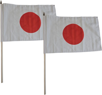 Luxe grote zwaaivlaggen Japan - Set van 2x stuks - 30 x 45 cm - op stokje - Japanse feestartikelen
