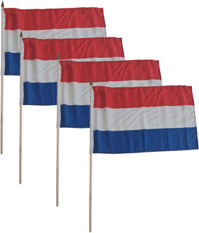 Luxe grote zwaaivlaggen Nederland - 4x - 30 x 45 cm - op lange stok - feestartikelen