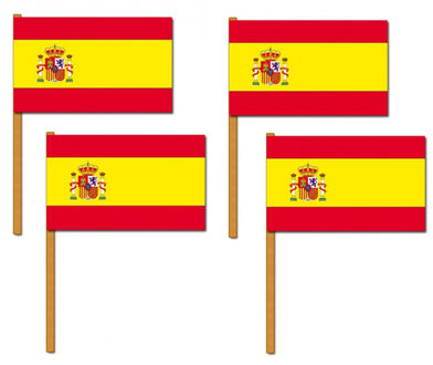Luxe grote zwaaivlaggen Spanje - 4x - 30 x 45 cm - op lange stok - feestartikelen