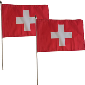 Luxe grote zwaaivlaggen Zwitserland - 2x - 30 x 45 cm - op lange stok - feestartikelen Multi