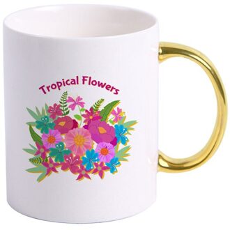 Luxe Heldere Bloemen Patroon Cup Gouden Handgreep Mok Geschenkdoos Koffie Mok Paar Keramische Wedding Bridal Minnaar KTZW-039 KTZW-039-B