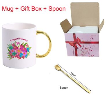 Luxe Heldere Bloemen Patroon Cup Gouden Handgreep Mok Geschenkdoos Koffie Mok Paar Keramische Wedding Bridal Minnaar KTZW-039 KTZW-039-F