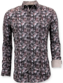 Luxe Heren Slim Fit Blouse - Digitale Print - 3060 - Bruin - Maten: L