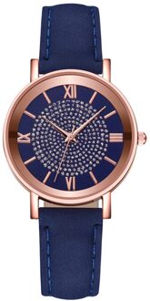 Luxe Horloges Quartz Horloge Roestvrij Staal Wijzerplaat Casual Bracele Horloge Rose Goud Waterdicht Dames Horloge Klok blauw