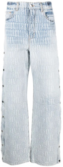 Luxe Jacquard Snap-Off Straight Leg Jeans Amiri , Blue , Heren - W32