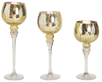 Luxe Kaarsenhouder set - 3-delig - goudkleurig - 30, 35 en 40 cm - waxinelichthouders