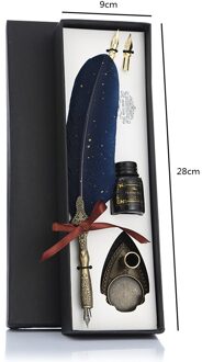 Luxe Kalligrafie Veer Dip Pen Schrijven Inkt Set Briefpapier Box Met 2 Nib Bruiloft Quill Pen Metalen Vulpen set Blauw