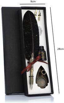 Luxe Kalligrafie Veer Dip Pen Schrijven Inkt Set Briefpapier Box Met 2 Nib Bruiloft Quill Pen Metalen Vulpen set zwart