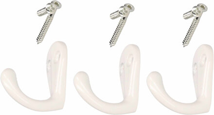 Luxe kapstokhaken - 4x - wit - hoogwaardig metaal - strak design - 3,3 x 4,1 cm