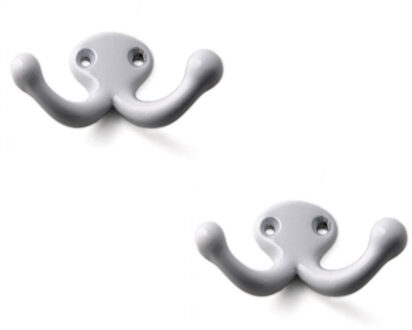 Luxe kapstokhaken/jashaken - 3x - messing verchroomd - dubbele haak - 3,8 x 7,4 cm