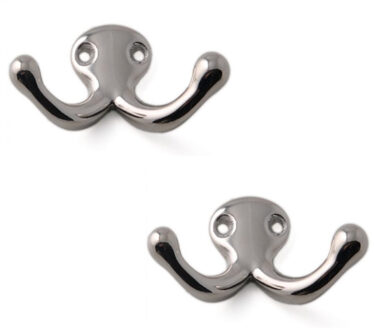 Luxe kapstokhaken/jashaken - 5x - messing verchroomd - dubbele haak - 3,8 x 7,4 cm