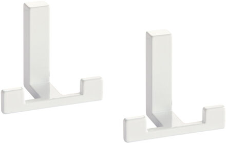Luxe kapstokhaken of jashaken modern met dubbele haak - 3x - wit - 4 x 6 cm - metaal