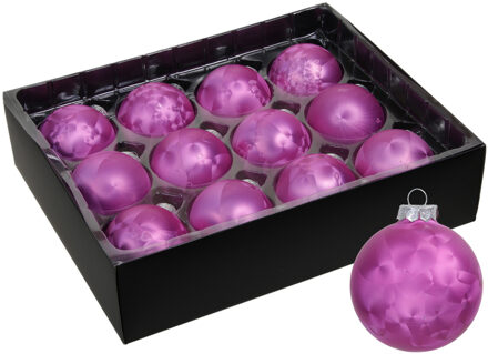 Luxe kerstballen - 12x - 6 cm - roze - glas - Kerstbal