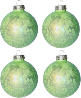 Luxe kerstballen - 4x - 8 cm - olijf groen - glas - Kerstbal